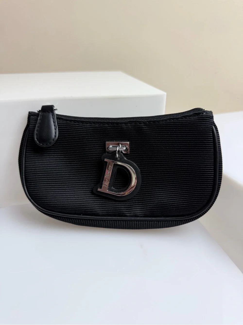 Mini Dior Beauty Bag in Black with Silver Hardware and D Charm